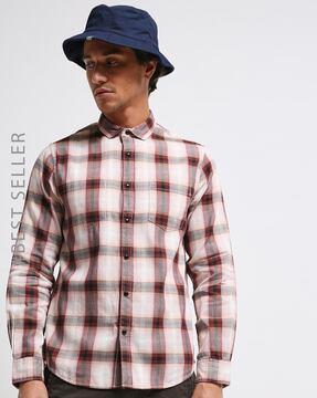 checked slim fit shirt with patch pocket