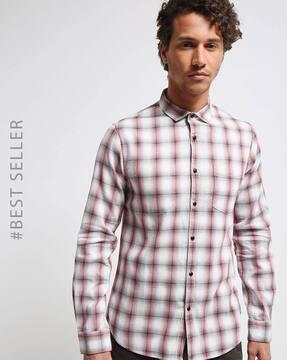 checked slim fit shirt with patch pocket