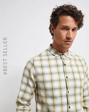 checked slim fit shirt with patch pocket