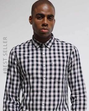 checked slim fit shirt with patch pocket