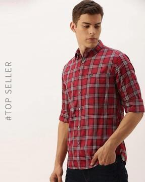 checked slim fit shirt with patch pocket