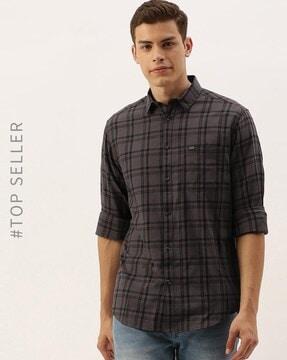 checked slim fit shirt with patch pocket