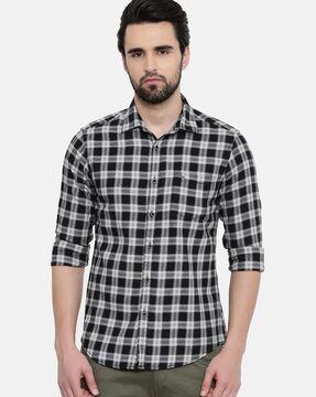 checked slim fit shirt with patch pocket