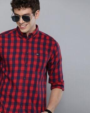 checked slim fit shirt with patch pocket