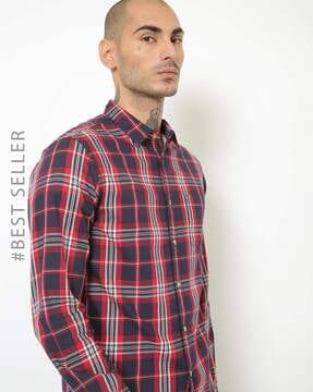 checked slim fit shirt with patch pocket