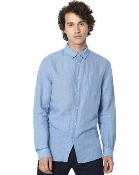 checked slim fit shirt with patch pocket