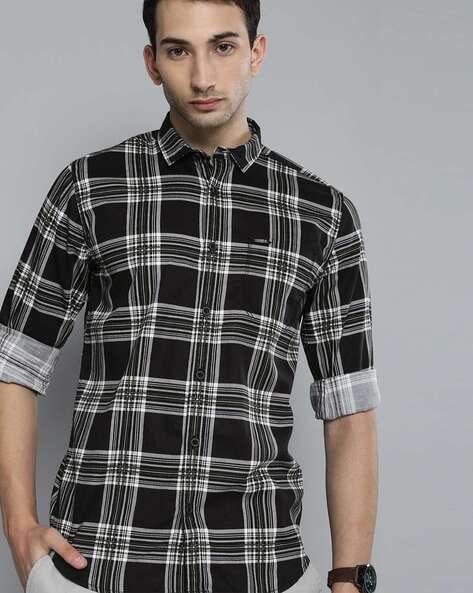 checked slim fit shirt with patch pocket