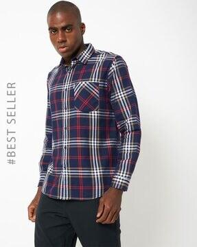 checked slim fit shirt with patch pocket