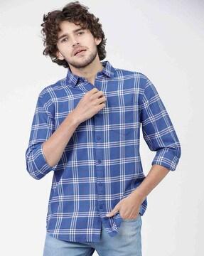 checked slim fit shirt with patch pocket