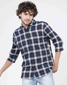 checked slim fit shirt with patch pocket