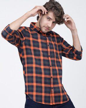 checked slim fit shirt with patch pocket