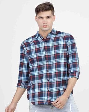 checked slim fit shirt with patch pocket