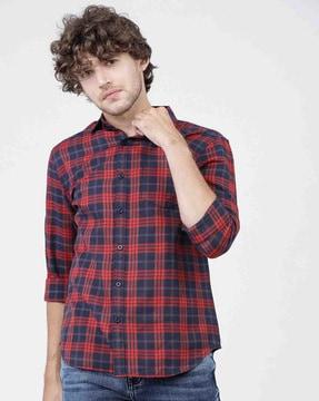 checked slim fit shirt with patch pocket