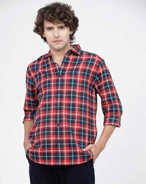 checked slim fit shirt with patch pocket