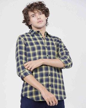 checked slim fit shirt with patch pocket