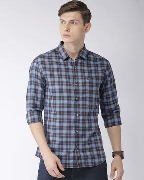 checked slim fit shirt with patch pocket