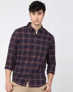 checked slim fit shirt with patch pocket