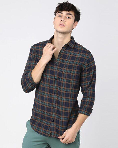 checked slim fit shirt with patch pocket