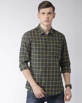 checked slim fit shirt with patch pocket