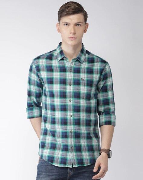 checked slim fit shirt with patch pocket