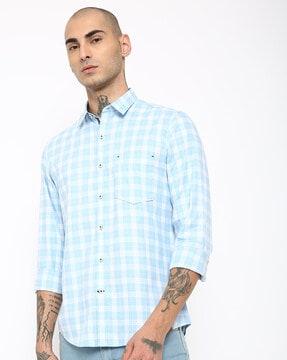 checked slim fit shirt with patch pocket