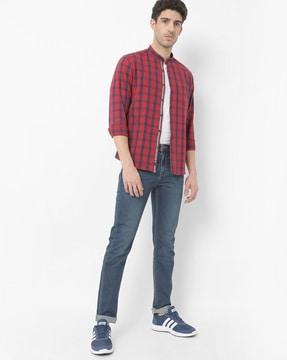 checked slim fit shirt with patch pocket