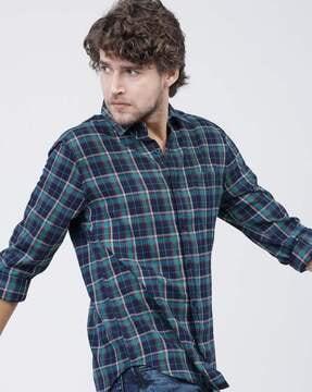 checked slim fit shirt with patch pocket