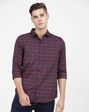 checked slim fit shirt with patch pocket