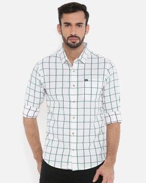 checked slim fit shirt with patch pocket