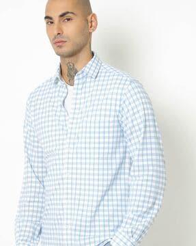 checked slim fit shirt with patch pocket