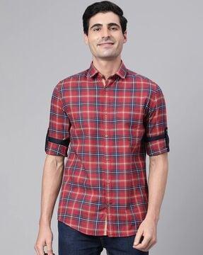 checked slim fit shirt with patch pocket