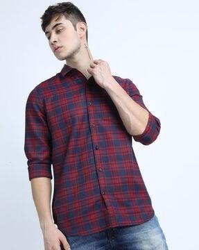 checked slim fit shirt with patch pocket