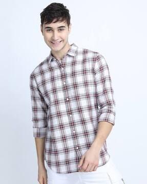 checked slim fit shirt with patch pocket