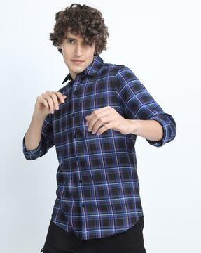 checked slim fit shirt with patch pocket