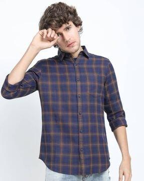 checked slim fit shirt with patch pocket