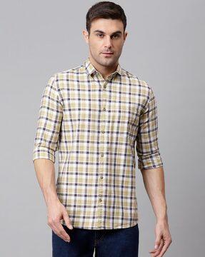 checked slim fit shirt with patch pocket