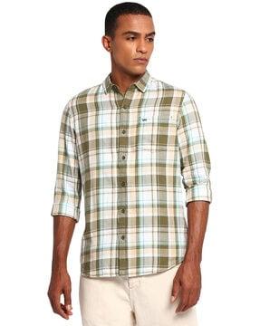 checked slim fit shirt with patch pocket