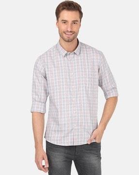 checked slim fit shirt with patch pocket