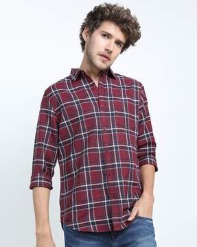 checked slim fit shirt with patch pocket