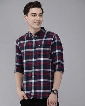 checked slim fit shirt with patch pocket