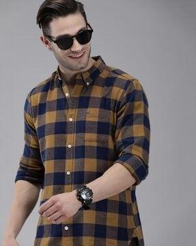 checked slim fit shirt with patch pocket