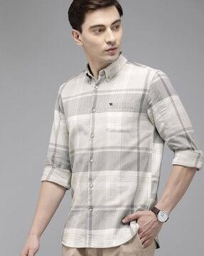 checked slim fit shirt with patch pocket