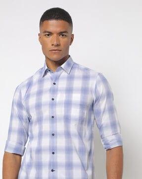 checked slim fit shirt with patch pocket