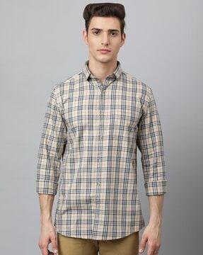 checked slim fit shirt with patch pocket