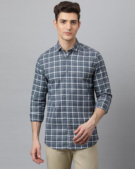 checked slim fit shirt with patch pocket