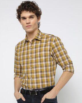 checked slim fit shirt with patch pocket