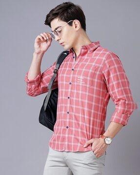 checked slim fit shirt with patch pocket