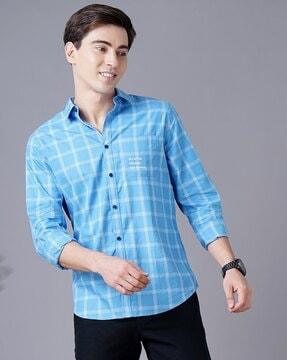 checked slim fit shirt with patch pocket