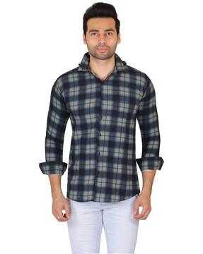 checked slim fit shirt with patch pocket