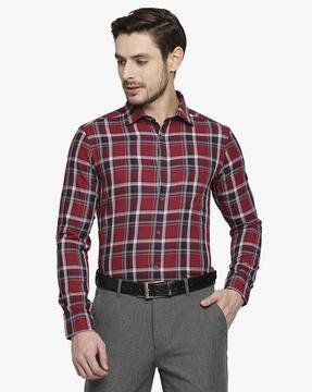 checked slim fit shirt with patch pocket